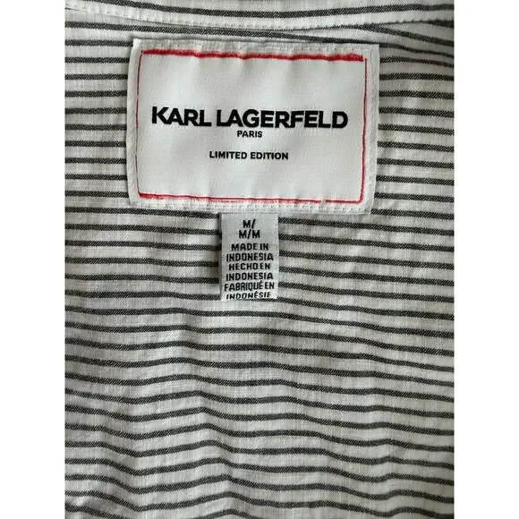 Karl Lagerfeld Paris limited Edition Striped Statement button down boho Sz L - Picture 4 of 8